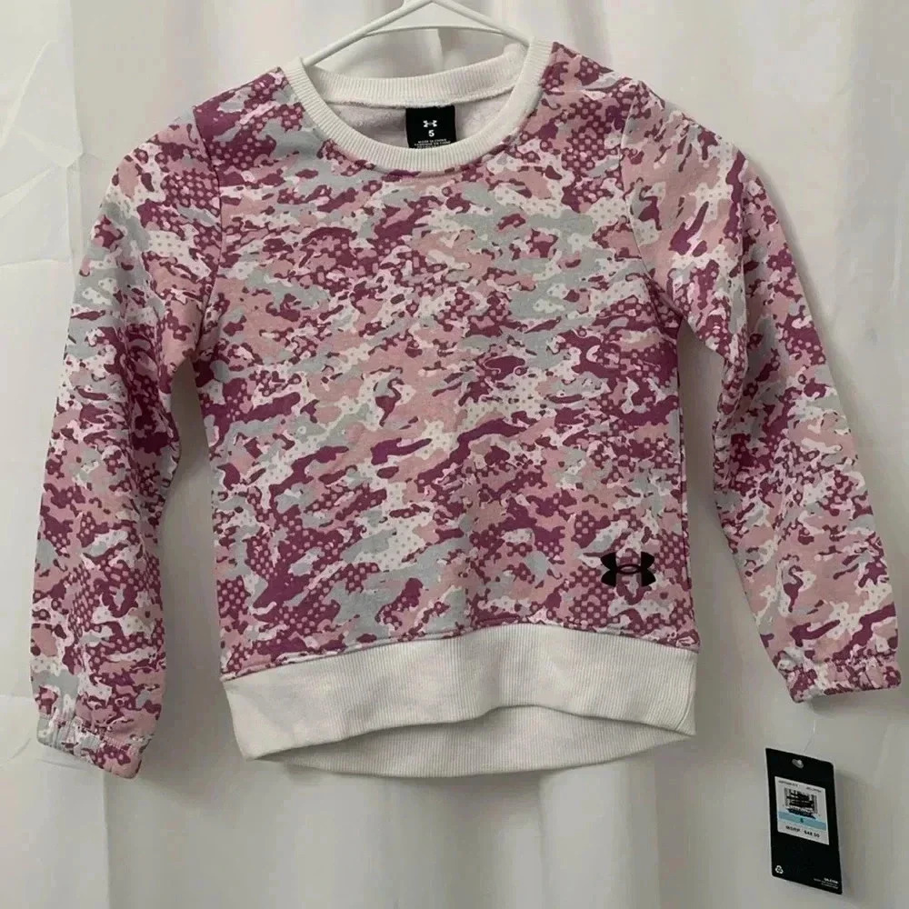 Girls Under Armour Fleece Lined Camo Sweatshirt Pink/White Size 5 NEW WITH TAGS